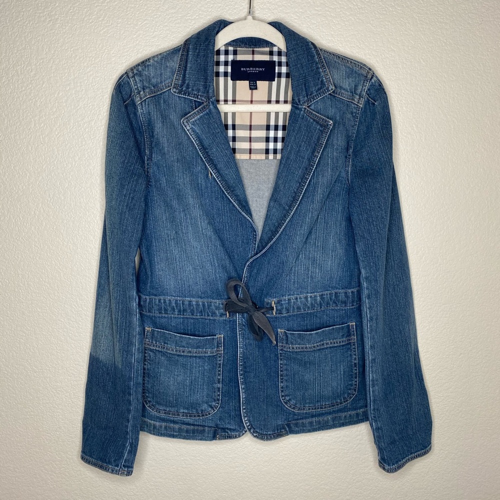 Burberry Blue Denim Jean Jacket with Iconic Check Lining